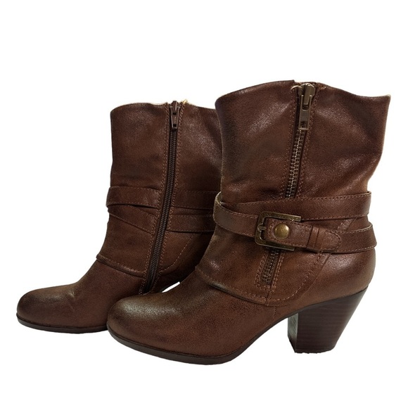 Bare Traps Arlyn Mid-Brown Zippered Stacked Heel Boots Nonskid Sole 7.5 - Picture 2 of 15